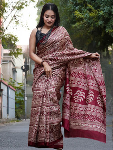 Sari traditionnel en soie artistique marron et crème à double bordure pour femme, longueur ras du sol, tenue de mariage, sari ethnique indien, séchage rapide - Product Image 2