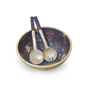 Ensemble de saladiers en bois émaillé avec ustensiles de service, motif tigre, en bois de manguier - Product Image 3