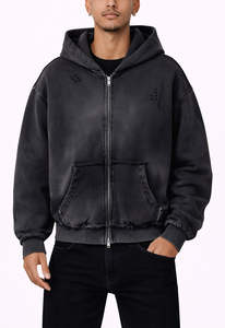 Sweat à capuche personnalisé 100 % coton épais délavé au soleil, style vintage délavé à l'acide, coupe oversize streetwear, pull de haute qualité, fabrication OEM & ODM - Product Image 1