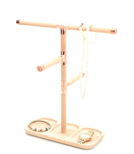 Support de rangement pour bijoux en bois avec porte-montres et porte-colliers, présentoir à bijoux en bois rustique avec plateau de rangement pour comptoir - Product Image 2