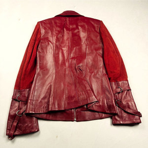 Vintage Red Leather <b>Jacket</b> Buckle Front Biker Motorcycle Genuine Leather Coat 2026 - Product Image 6