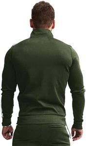 Ensemble de survêtement vert rayé pour homme, avec fermeture éclair intégrale, respirant, décontracté, coupe régulière, en polyester et coton - Product Image 3