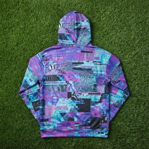 Sudadera con Capucha Morada y Azul para Hombre con Estampado Gráfico Abstracto, Bolsillo Canguro, Estilo Urbano - Product Image 5