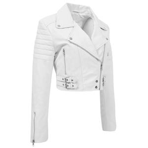 Nouvelle veste courte Style Moto en cuir oversize pour femme-blanc Biker Leather - Product Image 3