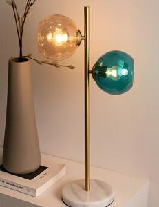Modern Brass <b>Table</b> <b>Lamp</b> With Marble <b>Base</b> And Dual Glass Globe Shades In Amber And Blue For Living Room Decor - Product Image 4