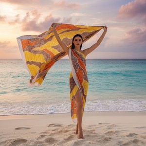 Sarong long en batik, jupe enveloppante, tenue de vacances tropicales, vêtements de plage décontractés, paréo de bain pour femmes, taille ajustable avec lien, élégant - Product Image 4