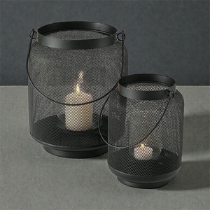 Black Iron Mesh Candle <b>Lantern</b> <b>Set</b> Modern Design Heat Resistant Home Decoration - Product Image 1