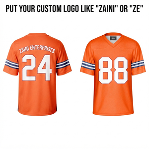 Camiseta de Fútbol Americano para Hombre, Malla de Poliéster Premium de 180 GSM, Naranja y Blanca, Corte Atlético, Mangas a Rayas, Logotipo, Número y Nombre Personalizables - Product Image 1
