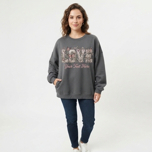Sweat-shirt personnalisé à col rond pour femme avec imprimé lettres universitaires, 100 % coton tricoté, pour l'automne, avec logo frontal et manches longues - Product Image 2
