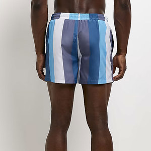 Short de bain rayé pour homme, séchage rapide, taille à cordon, color block, décontracté, longueur courte, 100 % polyester - Product Image 5