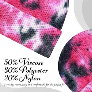 Nouveauté 2025 – Bonnets tricotés en acrylique pour femme, motif ombré tie-dye arc-en-ciel rose et bleu, à rayures côtelées - Product Image 5