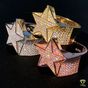 Luxury Star Moissanite Diamond <b>Ring</b> Hip Hop Iced Out Gold Plated <b>Statement</b> <b>Ring</b> Bling Jewelry For Men Women Fashion Star <b>Ring</b> - Product Image 1