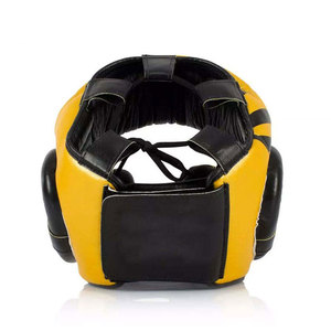 Protège-tête de boxe en cuir PU jaune avec bandes noires, fermeture à cliquet, équipement de protection pour adultes, usage sportif unisexe - Product Image 3