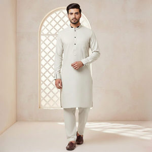 <b>Men</b> Cotton <b>Kurta</b> Set Ankle-Length Regular Fit Traditional Ethnic Wear for India and Pakistan Casual All Seasons White - Product Image 1