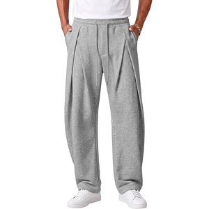 Pantalones Deportivos de Algodón Gris para Hombre, Cintura Elástica con Cordón, Pliegues, Corte Holgado Informal, para Otoño - Product Image 1