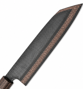 Cuchillo de Trinchar de Acero de Damasco y Cobre con Elegante Mango de Madera Wenge y Latón, Herramienta Profesional para Cocina y Camping, para Carne, Bricolaje, OEM - Product Image 3