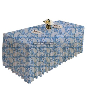 Beautiful Cotton Hand Block Print <b>Rectangle</b> Pleated <b>Tablecloth</b> Oem Table Cover For Home Party Or Banquet Floral Print Design - Product Image 4