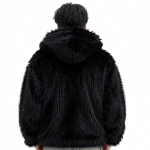 Veste polaire noire pour homme OEM, streetwear personnalisé, à capuche en peluche, entièrement zippée, vêtement d'extérieur chaud pour l'hiver, fournisseur en gros USA Y2K - Product Image 3