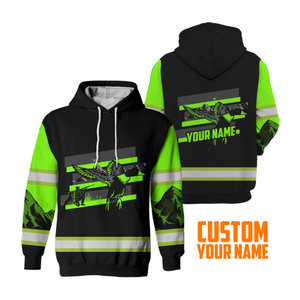 Men's Custom Duck Hunting Hoodie Black Neon Green 3D Print Fleece Casual Outdoor Wear With Name Personalization - Product Image 5