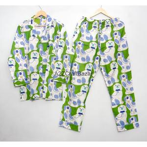 Conjunto de ropa de dormir floral romántica de algodón de manga larga para mujer, traje de pijama de dos piezas de tela suave y transpirable, cintura elástica, verano - Product Image 5