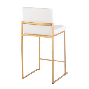 Fuji Contemporary High Back Counter <b>Stool</b> Set of 2 Gold Steel & White Faux Leather Stylish <b>Stools</b> & <b>Ottomans</b> - Product Image 4