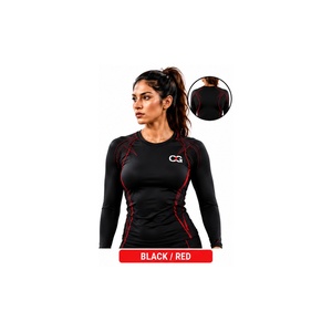 Débardeur de compression respirant à manches courtes pour femme, col rond, séchage rapide, color block, haut de sport - Product Image 1