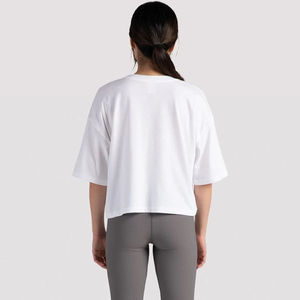 Top Corto de Punto para Mujer, Cuello Redondo, Manga Corta, Color Blanco Sólido, Corte Holgado, Estilo Minimalista, Transpirable, para Todas las Temporadas - Product Image 2
