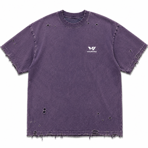 T-shirt en coton surdimensionné pour homme Warpro, manches courtes, style streetwear, design délavé, col rond, couleur unie, violet - Product Image 1