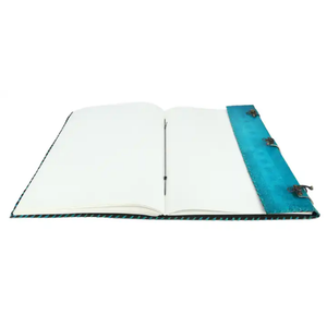 Carnet A5 en cuir bleu océan, cousu main, avec sept chakras gravés, fait main, avec pierres semi-précieuses, 120 feuilles, écologique, idéal comme cadeau - Product Image 4