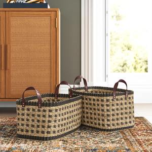 Juego de 2 Cestas de Mimbre con Patrón a Cuadros Negro y Natural, Hechas a Mano, Ecológicas, Hechas en Vietnam, Venta al Por Mayor - Product Image 2