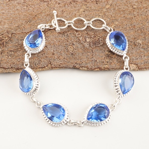 Pulseras de Moda de Plata de Ley 925 con Tanzanita Azul en Forma de Pera con Corte Facetado y Diseño de Tenis con Engaste de Bisel en Latón - Product Image 4