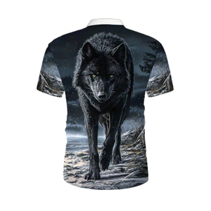 Polo pour homme avec impression 3D de loup noir par sublimation |   T-shirt à col zippé à imprimé animalier Midnight Predator |   Haut décontracté style streetwear - Product Image 4
