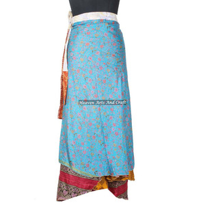 Nuevas faldas de seda de 2 capas estilo sari indio para playa, reversibles, vintage, de seda mágica, 38 pulgadas de largo, oferta especial en faldas reversibles. - Product Image 2