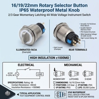 Interrupteur sélecteur à 2 positions 16mm 19mm 22mm, bouton poussoir rotatif ON/OFF 220V IP65 LED en acier inoxydable