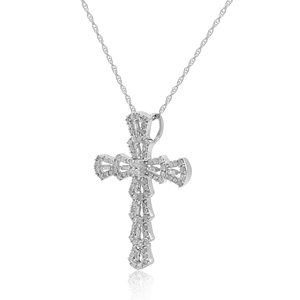 Collar con Colgante Religioso de Diamantes Naturales Blancos de 1.30 Quilates para Mujer, Plata de Ley 925, Cadena de 18 Pulgadas con Baño de Rodio, Brillante - Product Image 3