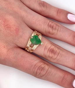 18K Real Rose Gold Plated Jade Cocktail Fashion <b>Ring</b> with Diamond Accents and Geometric Design <b>for</b> Women - Product Image 4