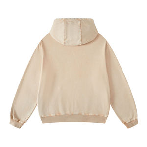 Sudadera con Capucha de Invierno, Color Beige Lavado, Acabado Desgastado, Forrada, Tejida, 100% Algodón, Corte Holgado, Transpirable, con Bordado Personalizado - Product Image 4