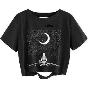Camiseta Corta Tie Dye para Mujer, Manga Corta, Cuello Redondo, Estampado Personalizado, Corte Holgado, Estilo Punk, Top Corto para Primavera/Verano - Product Image 5