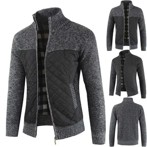 Charcoal Grey Black <b>Quilted</b> Knit Jacket Men Full Zip Winter Cardigan Outerwear Custom OEM Manufacturer Bomber Jacket - Product Image 3