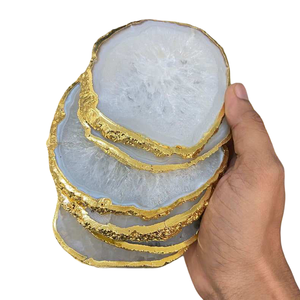 Sous-verre en Agate Blanche Naturelle de Qualité Supérieure, Plaqué Or, Finition Polie, pour Décoration d'Intérieur (Vente en Gros) - Product Image 4