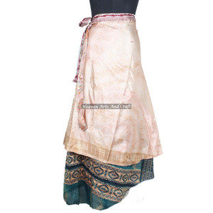 Nueva Falda Cruzada con Estampado Tradicional Africano para Mujer, Falda Cruzada Reversible de Seda de la India, Estilo Sari de Rajastán - Product Image 4