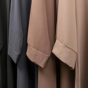 Dernière Édition – Abaya Musulmane Ouverte sur le Devant, Col Montant, Manches Longues, Longueur MAXI, Ourlet Évasé, Élégante, Modeste, Couleur Unie, Respirante - Product Image 5