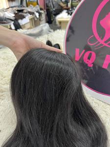 Peluca de pelo de trama de color negro recto natural frente de encaje de mujer con extensiones de cabello humano vietnamita - Product Image 2