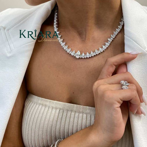 Lab Grown Diamond Luxury Statement Necklace Pear Cut S925 <b>Silver</b> Rhodium Plated Pyramid Design Wedding Gift Jewelry for Women - Product Image 3
