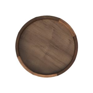 Bandeja de madera de mango de venta caliente en color miel cálido con forma redonda elegante y asas elegantes Ideal para entretenimiento y exhibición - Product Image 1