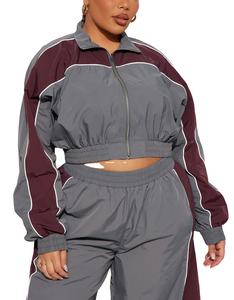 Ensemble survêtement coupe-vent grande taille pour femme, le plus vendu, en nylon, avec fermeture éclair, imperméable, en tissu à mémoire de forme, imprimé uni, idéal pour l'été - Product Image 6