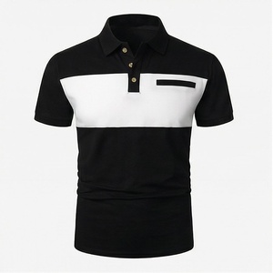 Chemise décontractée pour homme en piqué 100 % polyester bleu marine à manches courtes, respirante, infroissable, coupe classique, design tricoté uni - Product Image 1