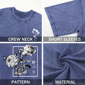 Men Graphic T Shirt <b>Vintage</b> Acid Wash Oversized Streetwear Floral Rose Print <b>Tee</b> OEM Wholesale - Product Image 4