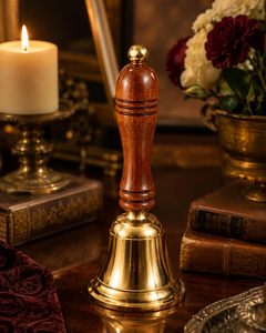<b>Brass</b> Hand <b>Bell</b> with Wooden Handle Gold Finish Decorative Handheld <b>Bell</b> for Home Temple Desk Reception School and Vintage Decor - Product Image 5