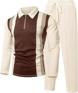 Conjunto de chándal de 2 piezas para hombre, con sudadera con cremallera y pantalones a juego, estilo griego dorado, para jogging y entrenamiento - Product Image 5